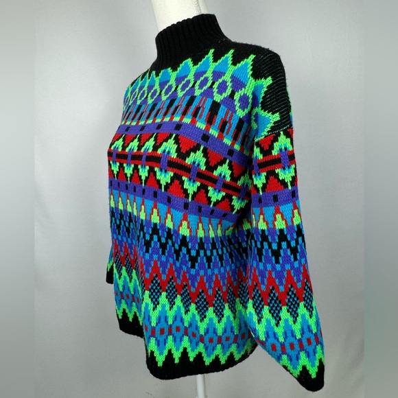 Vintage Croquet Club Turtleneck Sweater Mock Neck Colorful 1980s Large - Picture 3 of 6